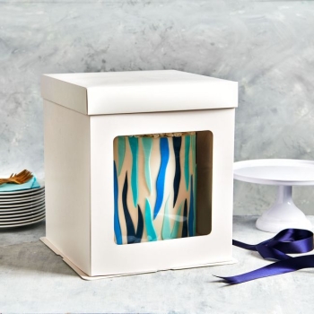 Tortenbox Hoch mit Fenster - 21 x 21 x 23.5cm - Weiss